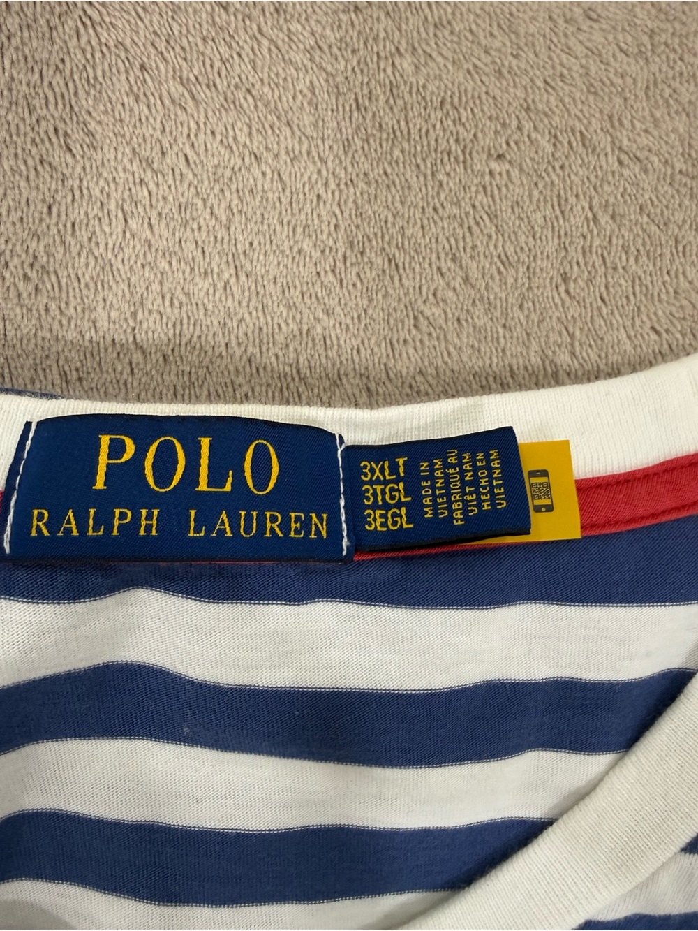 Ralph Lauren Men 3XLT White & Navy Striped Short-Sleeve Tee with Red Pony - Picture 4 of 4